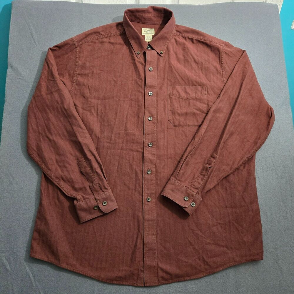 L.L. Bean Top Men XL Reg Maroon Long Sleeve Heavy Button Down Shirt